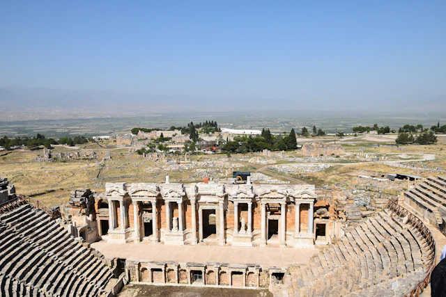 The majestic ancient theater of Hierapolis, Turkey, stands as a testament to Roman engineering, overlooking the vast ruins of this historic UNESCO World Heritage Site.