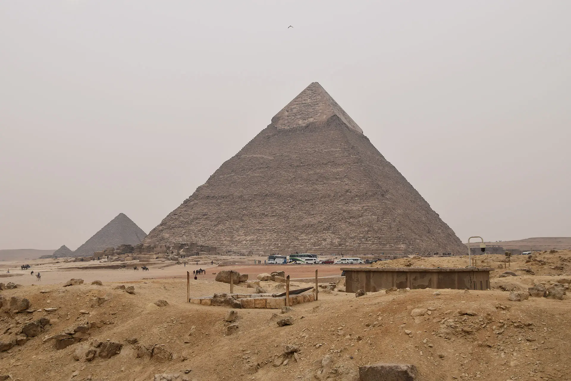 A majestic view of the Great Pyramid of Giza, a timeless symbol of ancient Egyptian ingenuity and one of the last surviving wonders of the ancient world.