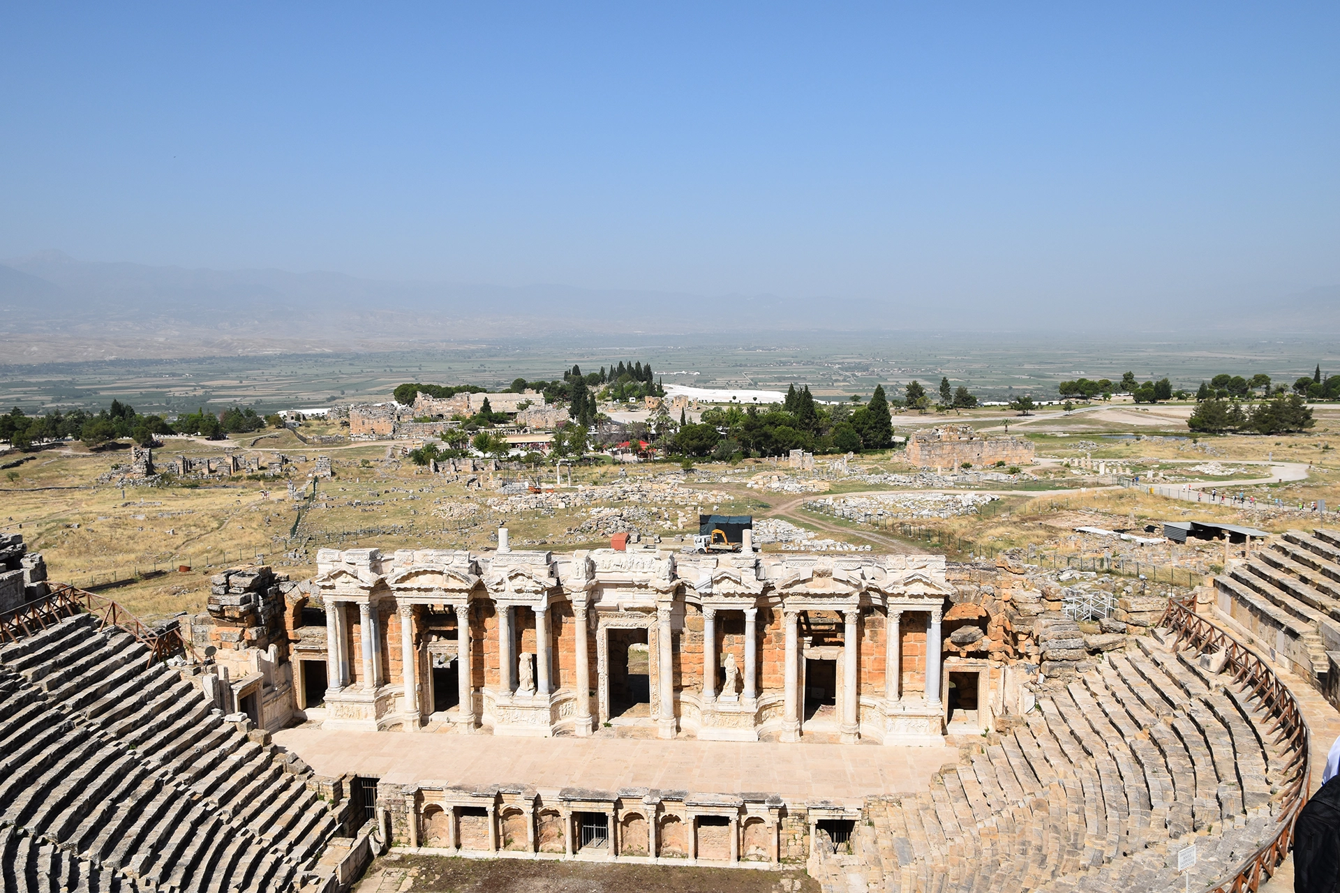 The majestic ancient theater of Hierapolis, Turkey, stands as a testament to Roman engineering, overlooking the vast ruins of this historic UNESCO World Heritage Site.